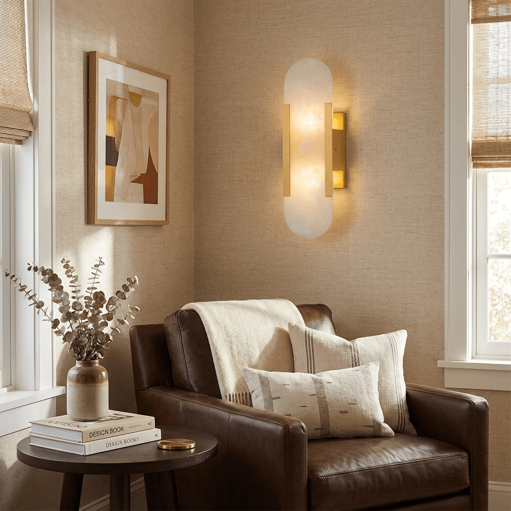 Alabaster Wall Light With Brass Accents For Modern Interiors