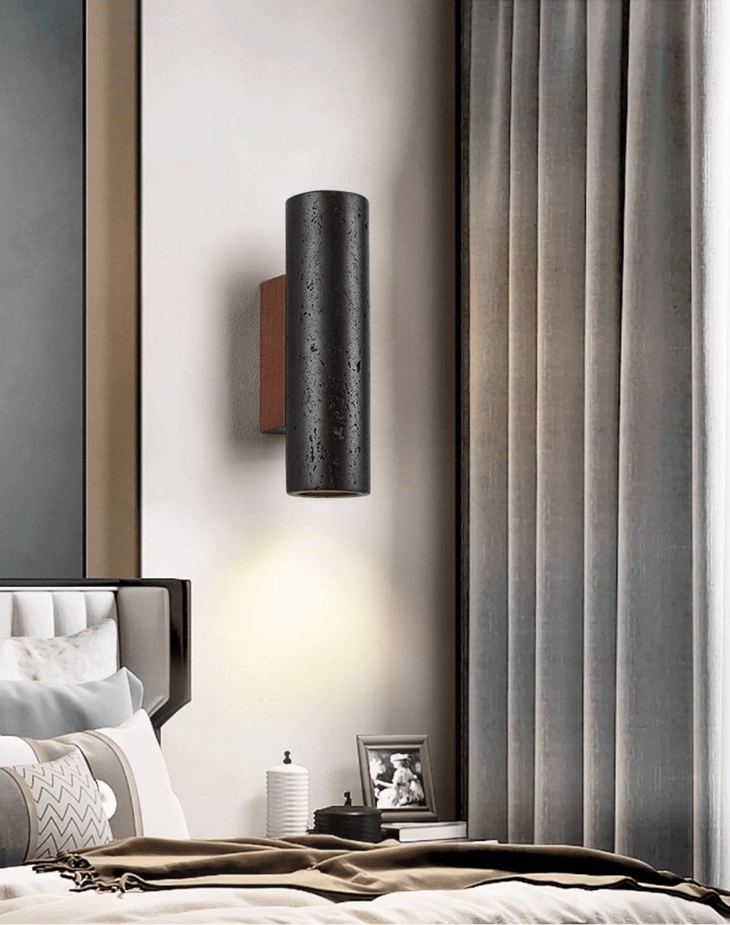 Contemporary Black Stone Wall Light With Ambient LED