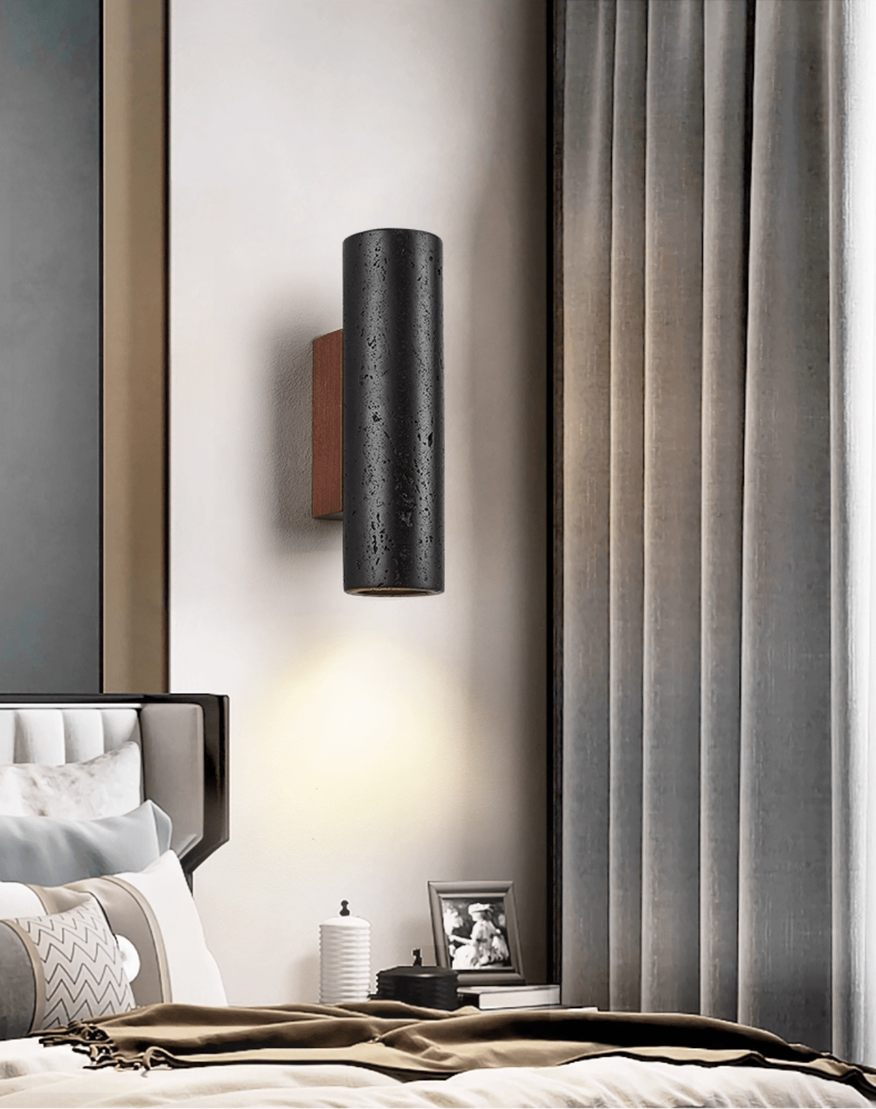 Contemporary Black Stone Wall Light With Ambient LED