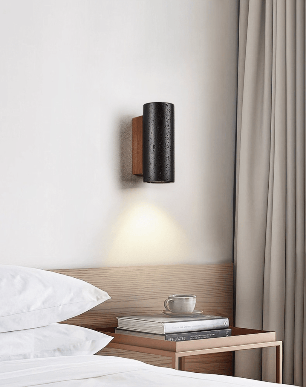 Contemporary Black Stone Wall Light With Ambient LED