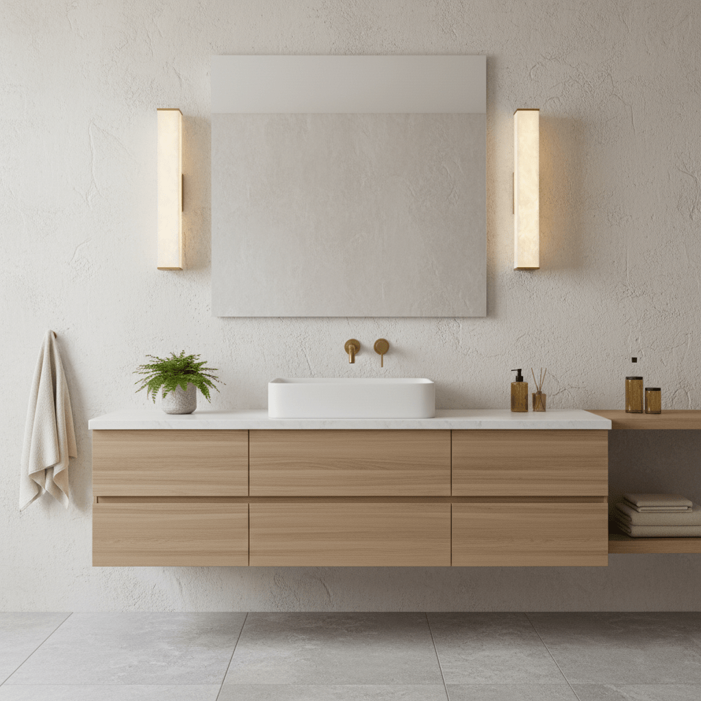 Applique da parete in ottone con LED e paralume in alabastro per interni moderni