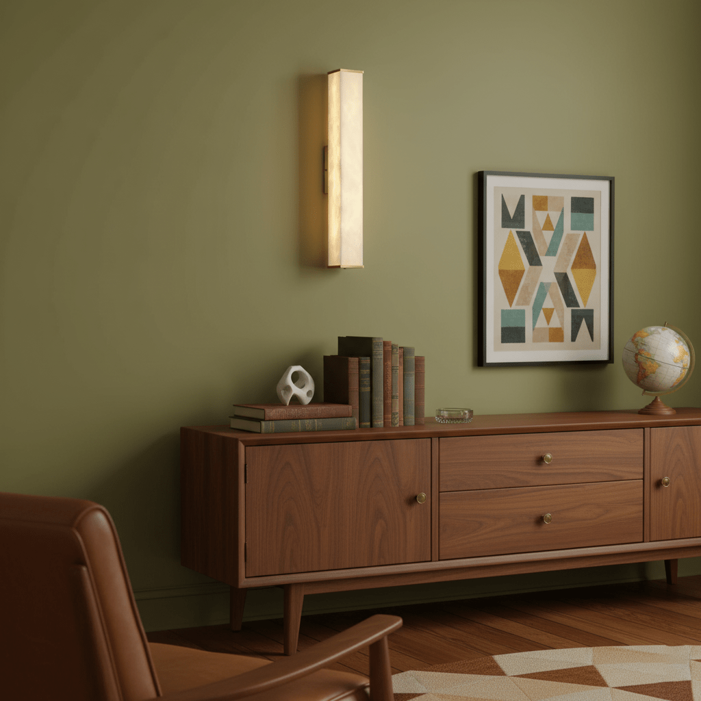 Applique da parete in ottone con LED e paralume in alabastro per interni moderni