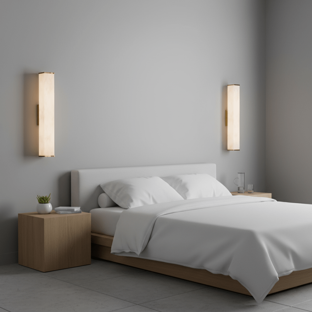 Applique da parete in ottone con LED e paralume in alabastro per interni moderni