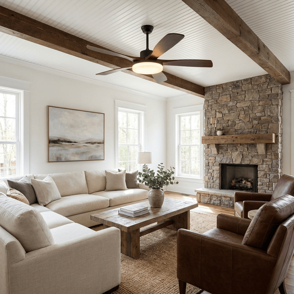 Six-Speed Ceiling Fan With Metal Housing And Integrated Light