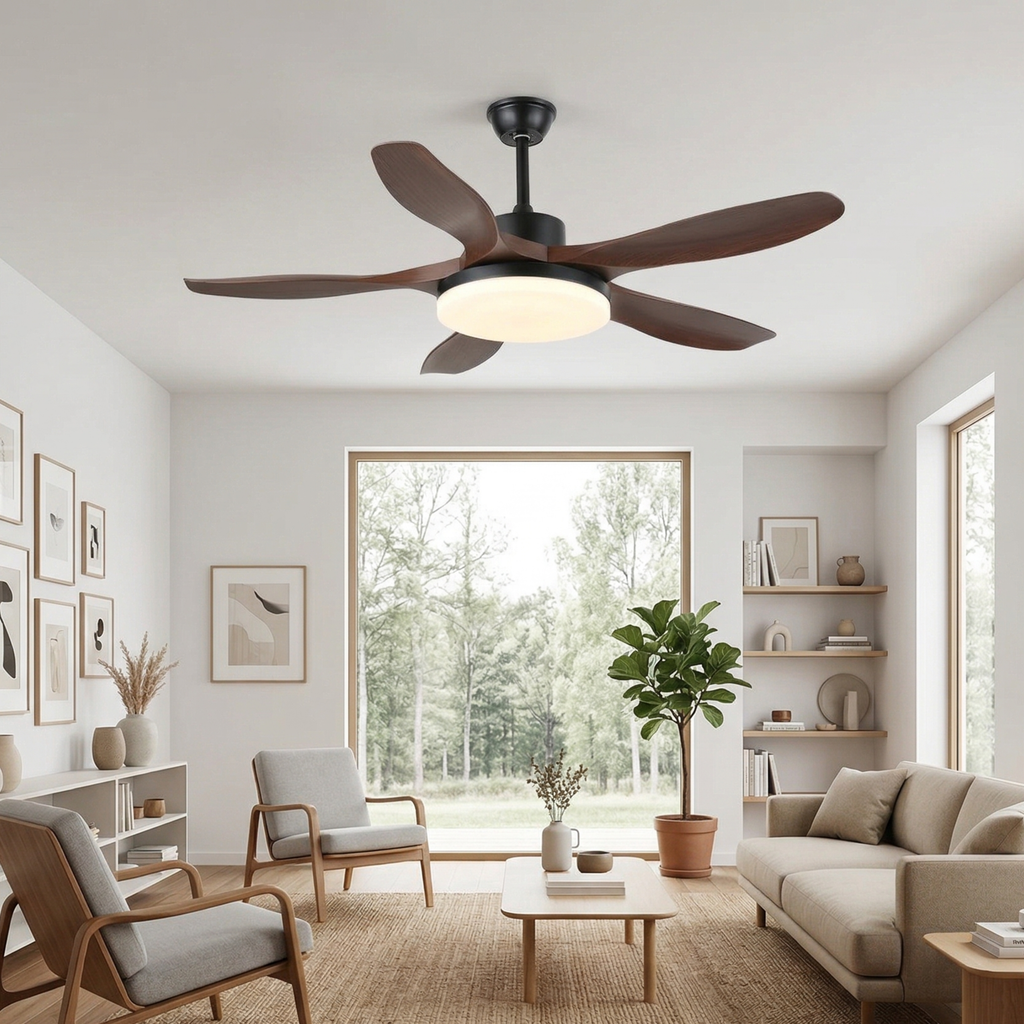 Six-Speed Ceiling Fan With Metal Housing And Integrated Light