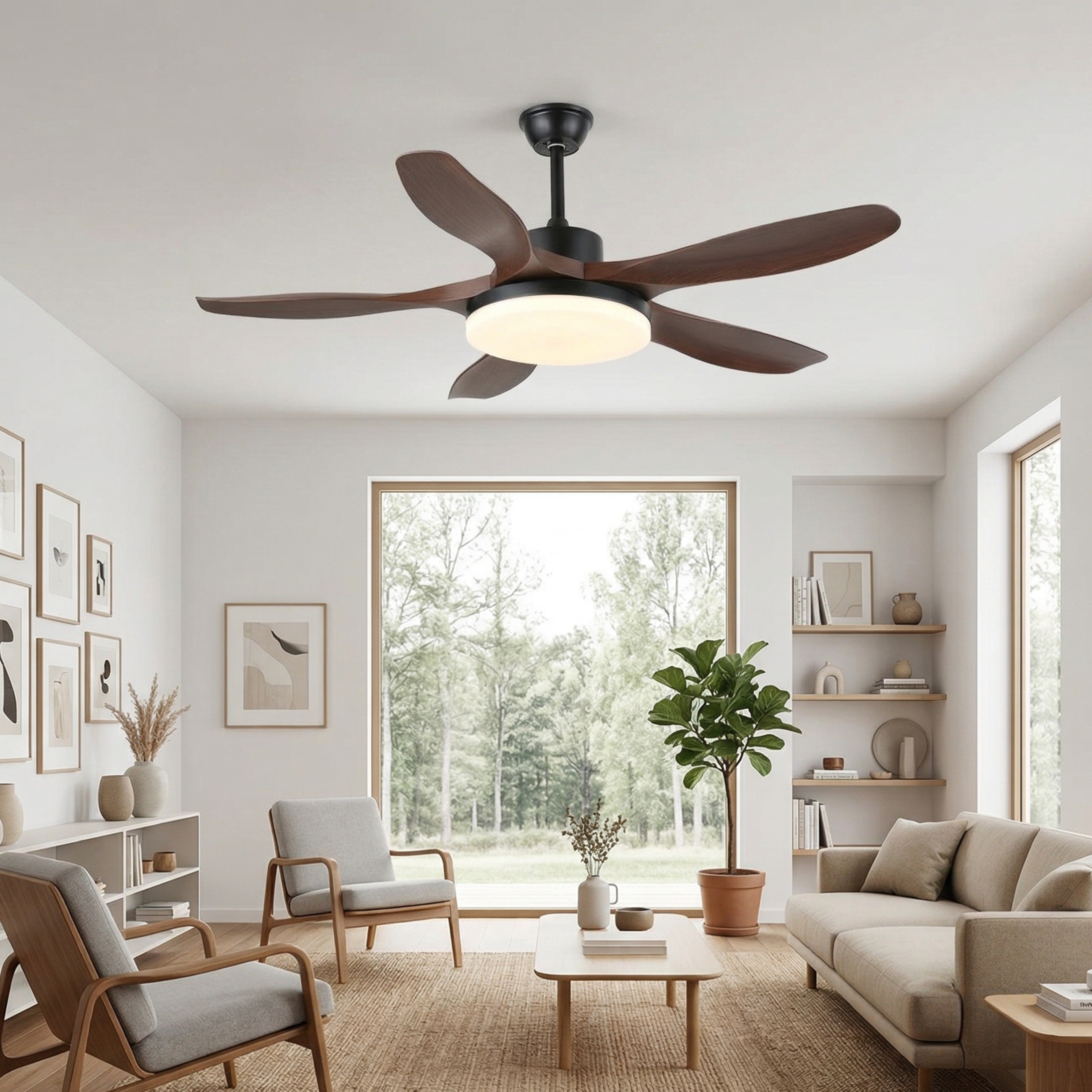 Six-Speed Ceiling Fan With Metal Housing And Integrated Light