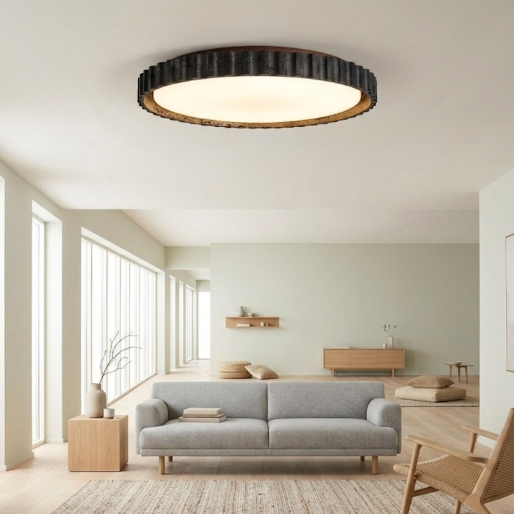 Černé stropní svítidlo z travertinu s stmívatelným LED moderního designu