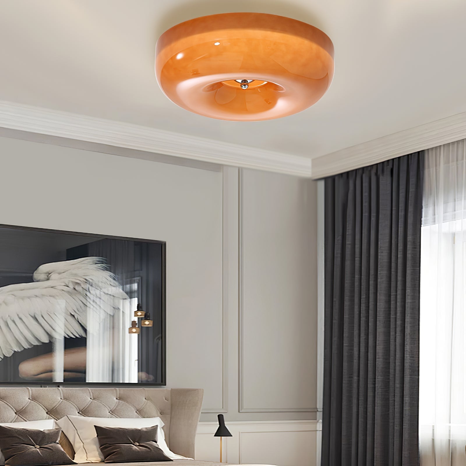 Modern Swirl Glass Ceiling Light With Dimmable Iron Frame