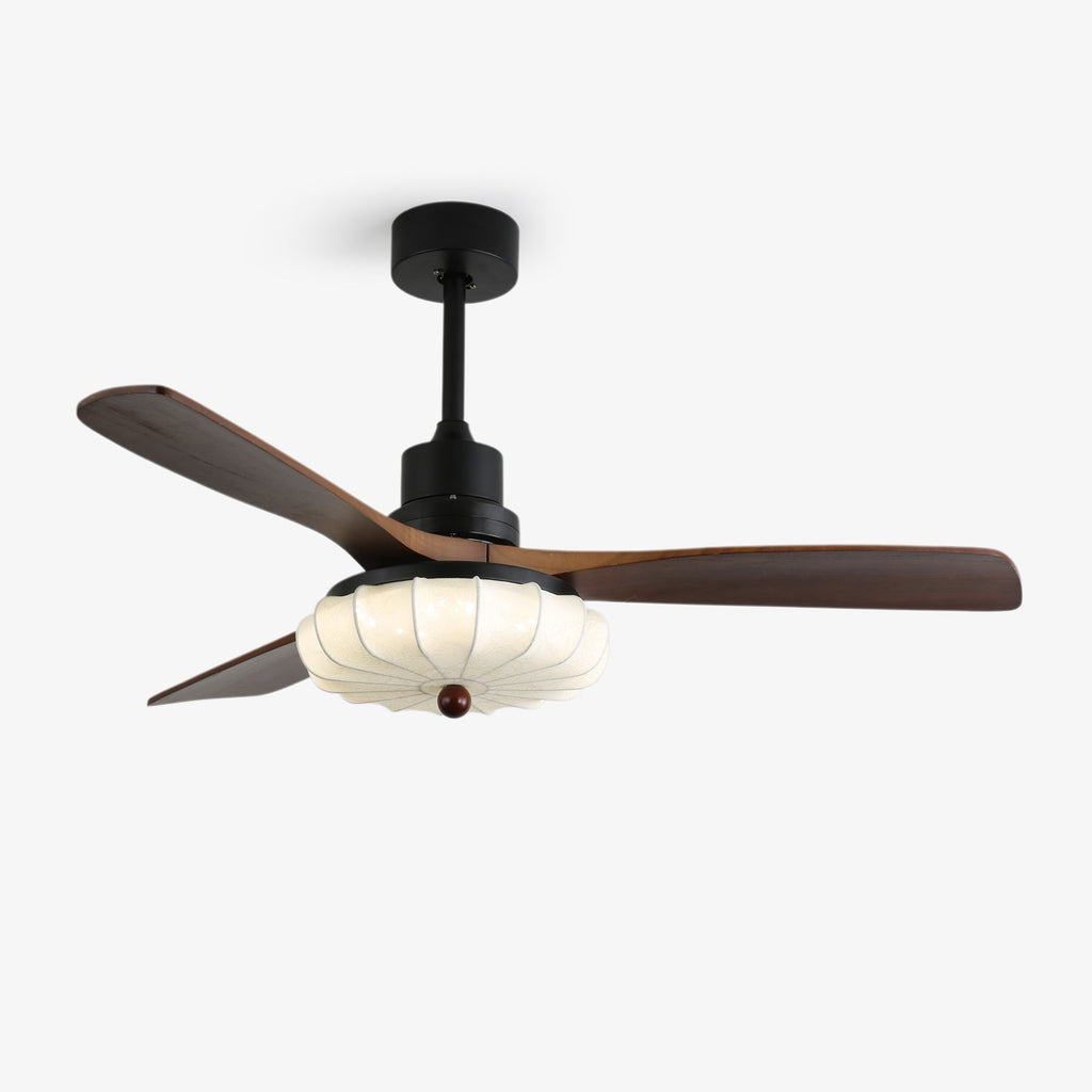 Contemporary Ceiling Fixture With Fabric Shade And Height-Adjustable Walnut Look