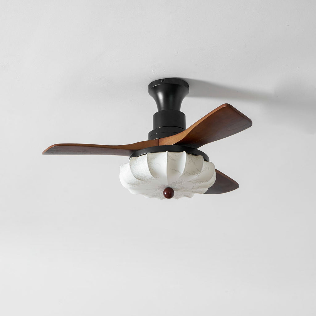 Contemporary Ceiling Fixture With Fabric Shade And Height-Adjustable Walnut Look