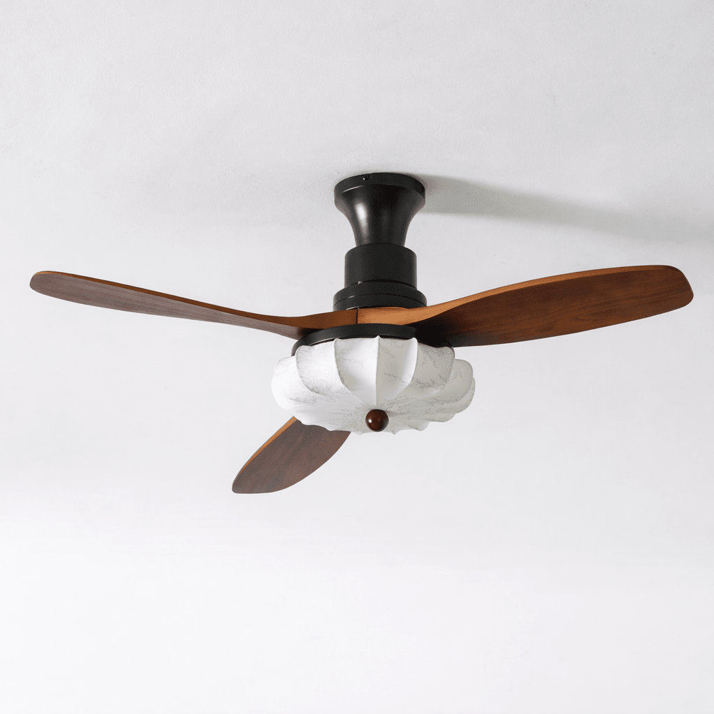 Contemporary Ceiling Fixture With Fabric Shade And Height-Adjustable Walnut Look
