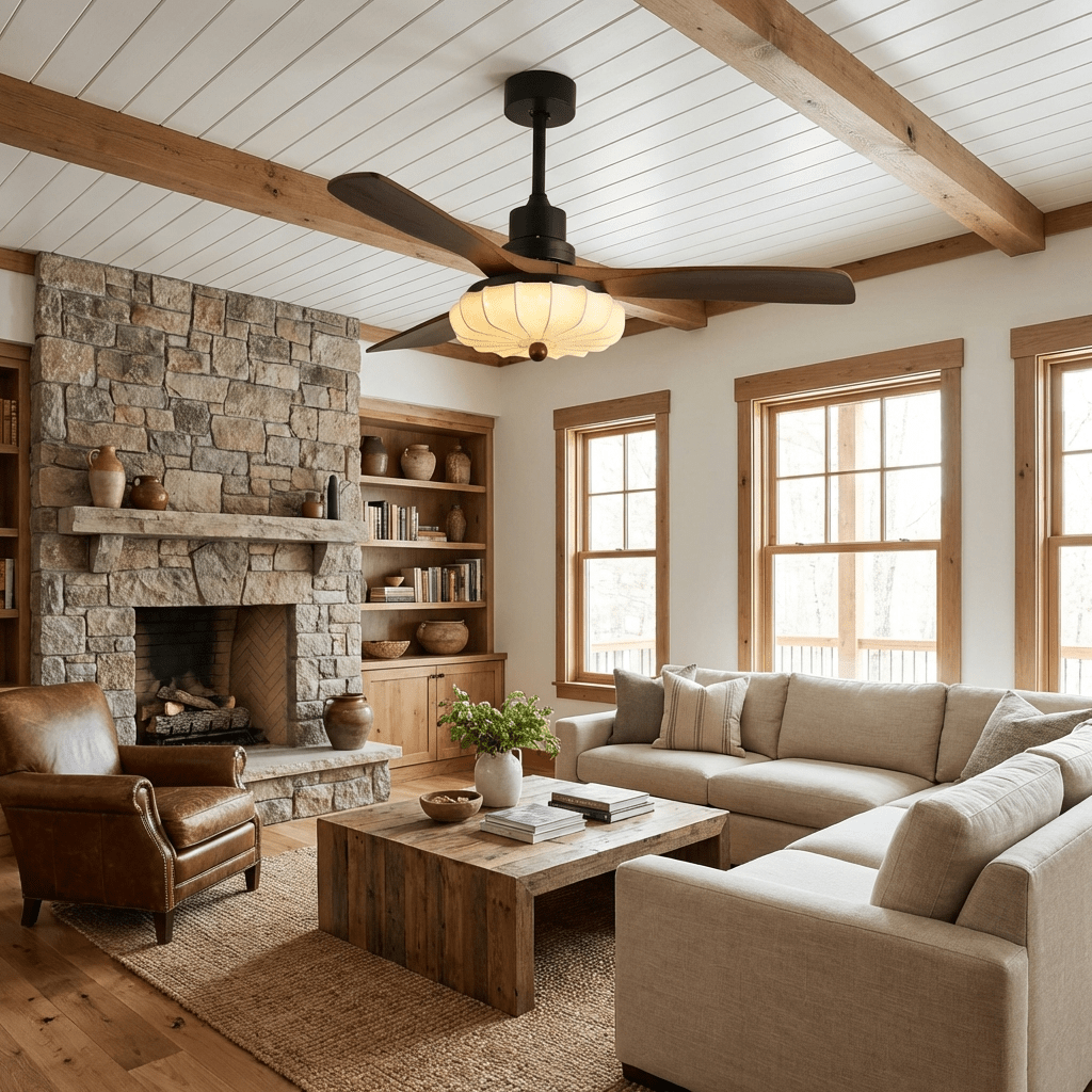 Contemporary Ceiling Fixture With Fabric Shade And Height-Adjustable Walnut Look