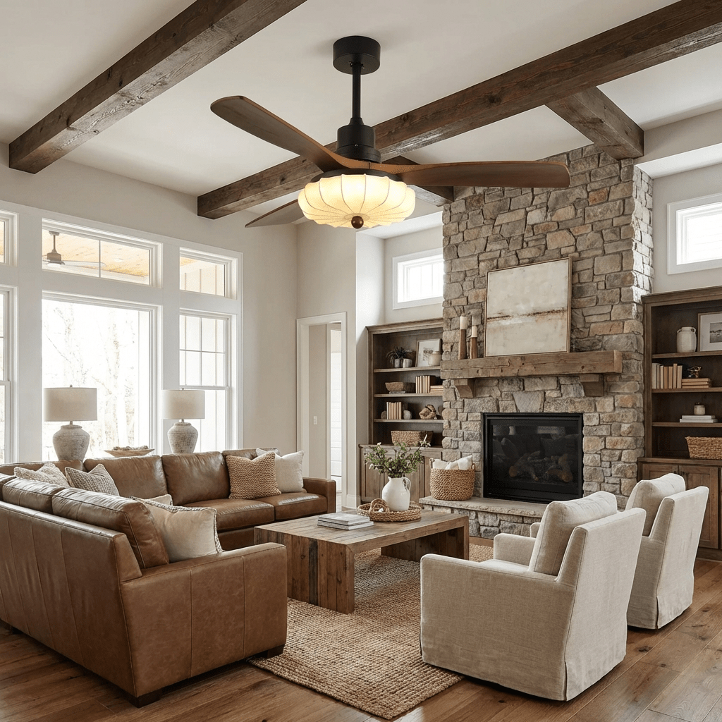Contemporary Ceiling Fixture With Fabric Shade And Height-Adjustable Walnut Look