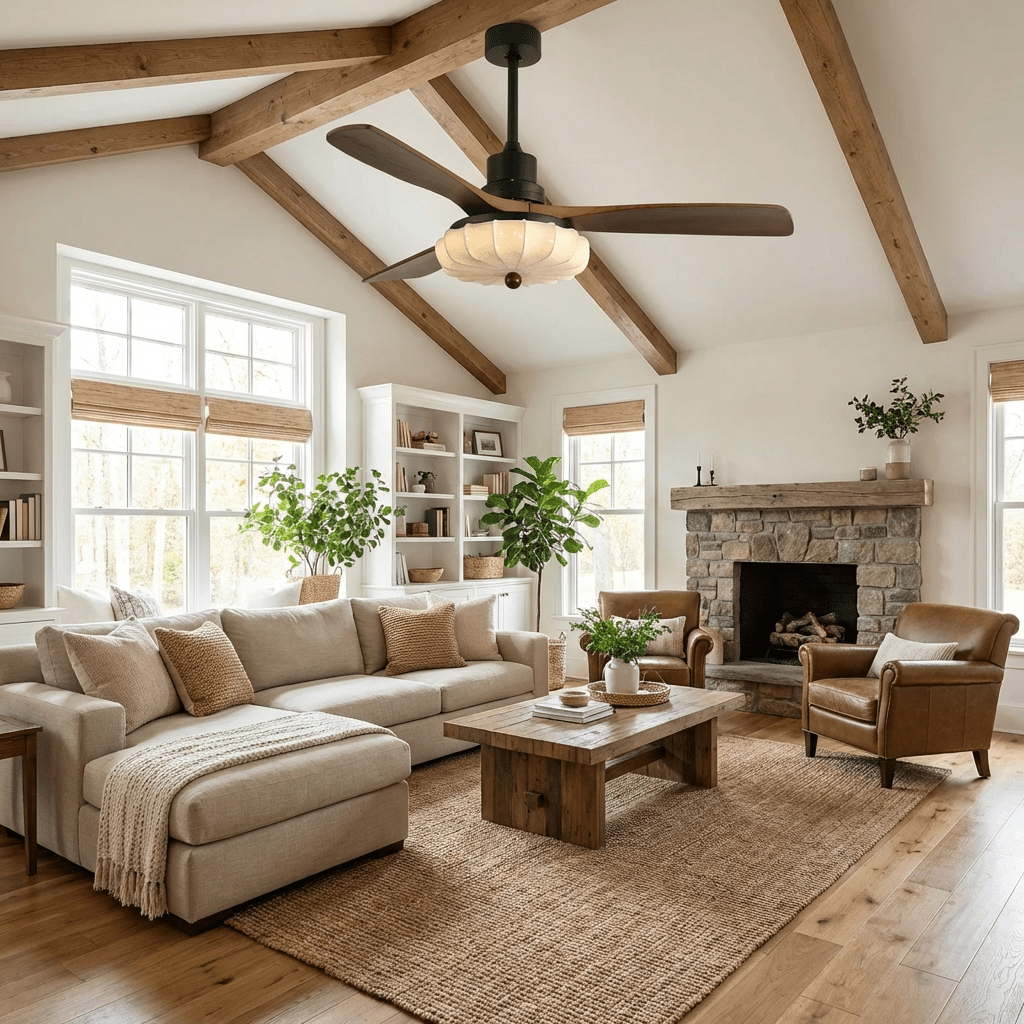 Contemporary Ceiling Fixture With Fabric Shade And Height-Adjustable Walnut Look