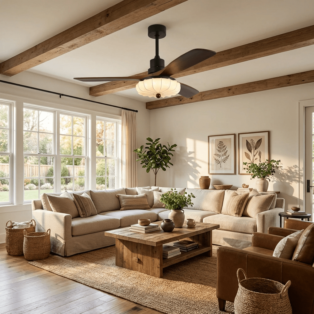 Contemporary Ceiling Fixture With Fabric Shade And Height-Adjustable Walnut Look
