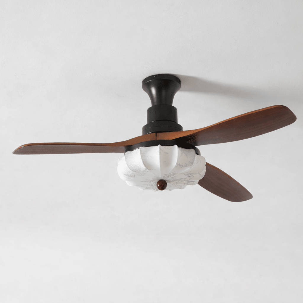 Contemporary Ceiling Fixture With Fabric Shade And Height-Adjustable Walnut Look