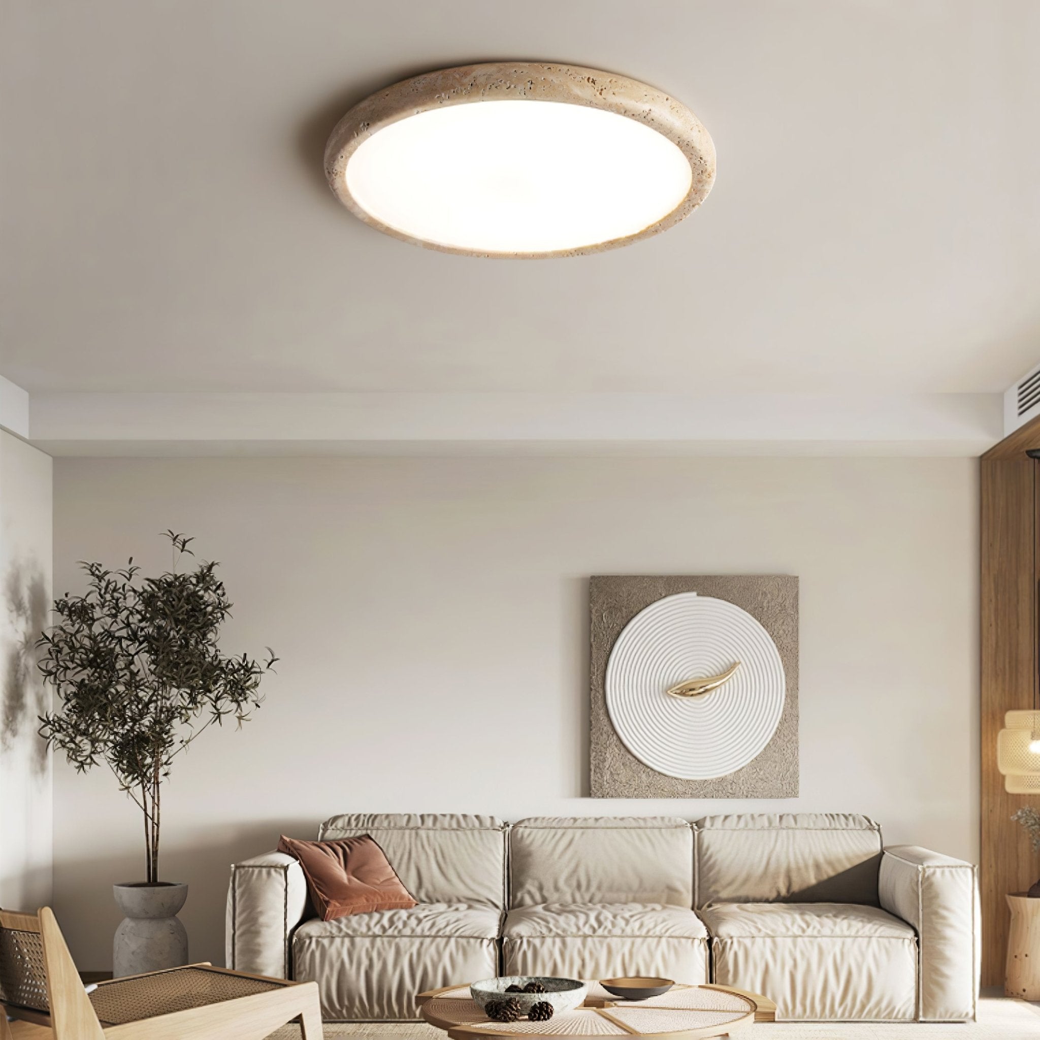 Plafonnier en travertin jaune avec LED intégrée