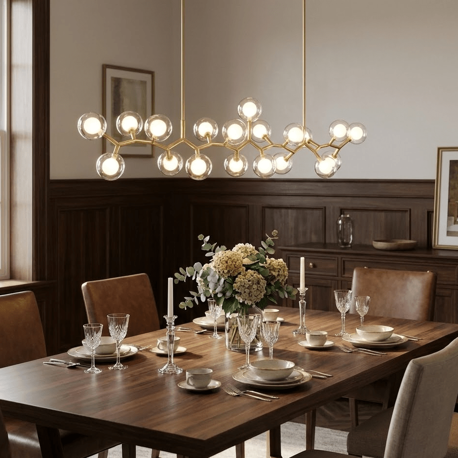 Elegant Gold Glass Ball Chandelier Height-Adjustable