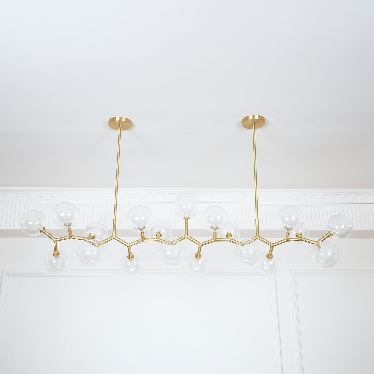 Elegant Gold Glass Ball Chandelier Height-Adjustable