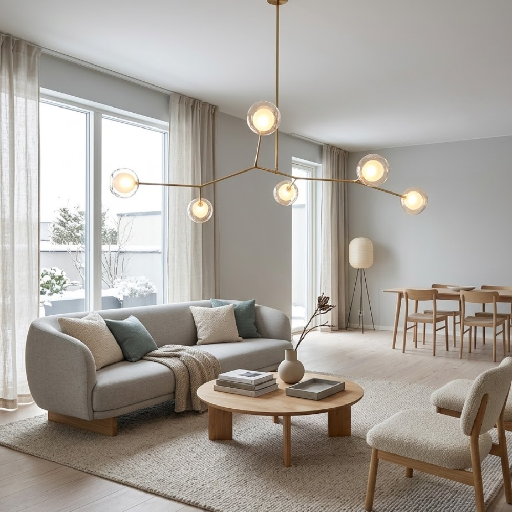 Elegant Gold Glass Ball Chandelier Height-Adjustable