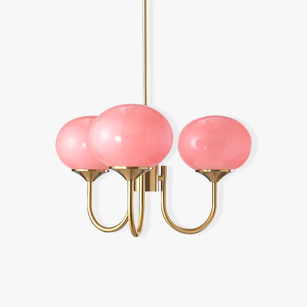 Gold Finish Chandelier With Glass Shades Adjustable Height Lighting Fixture | Meowbutter