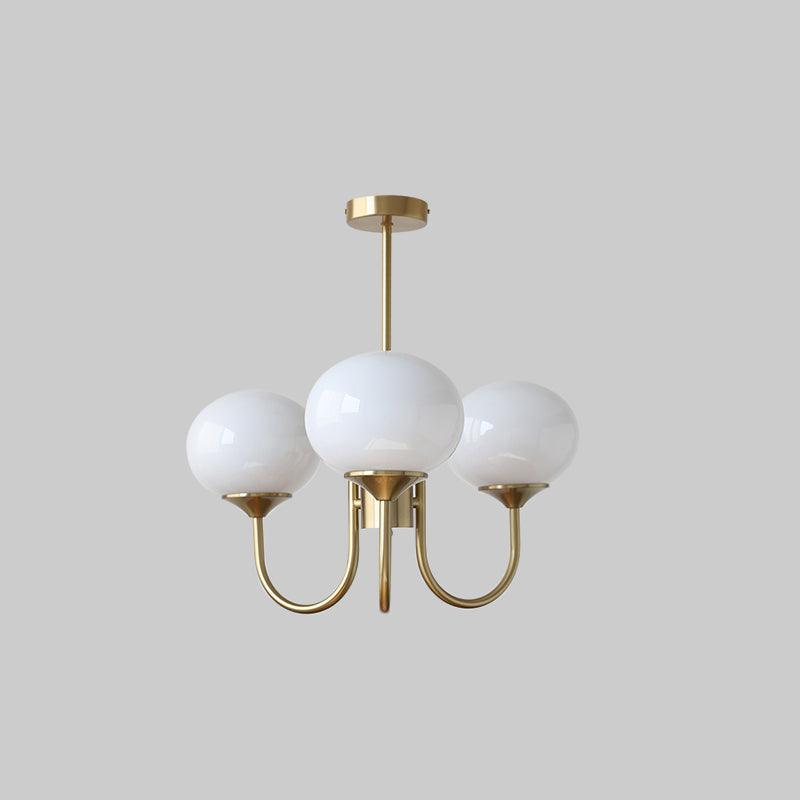 Gold Finish Chandelier With Glass Shades Adjustable Height Lighting Fixture | Meowbutter