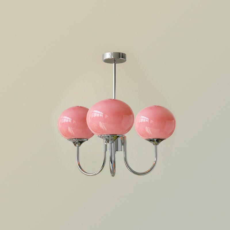 Gold Finish Chandelier With Glass Shades Adjustable Height Lighting Fixture | Meowbutter