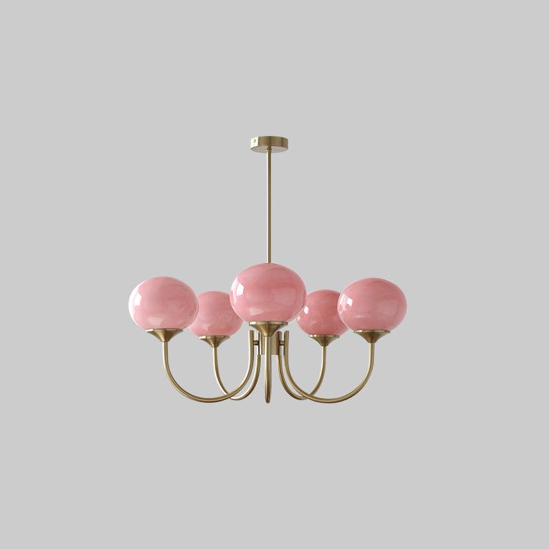 Gold Finish Chandelier With Glass Shades Adjustable Height Lighting Fixture | Meowbutter
