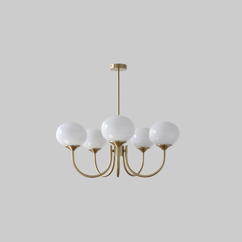 Gold Finish Chandelier With Glass Shades Adjustable Height Lighting Fixture | Meowbutter