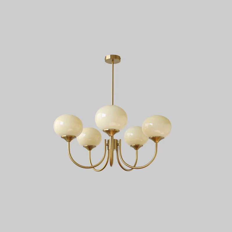 Gold Finish Chandelier With Glass Shades Adjustable Height Lighting Fixture | Meowbutter
