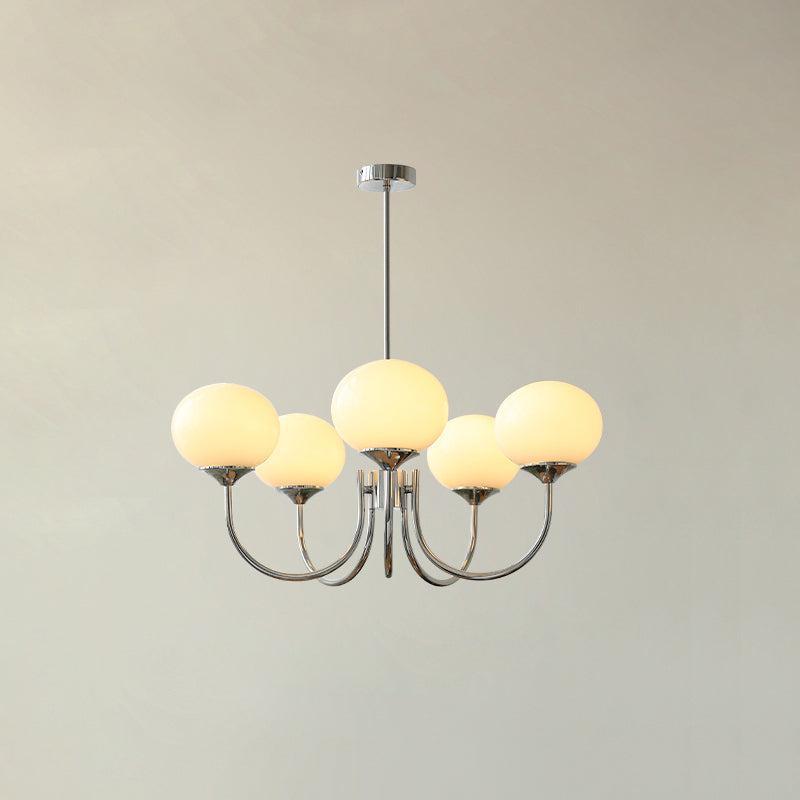 Gold Finish Chandelier With Glass Shades Adjustable Height Lighting Fixture | Meowbutter