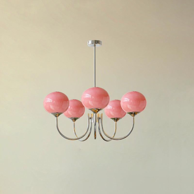 Gold Finish Chandelier With Glass Shades Adjustable Height Lighting Fixture | Meowbutter