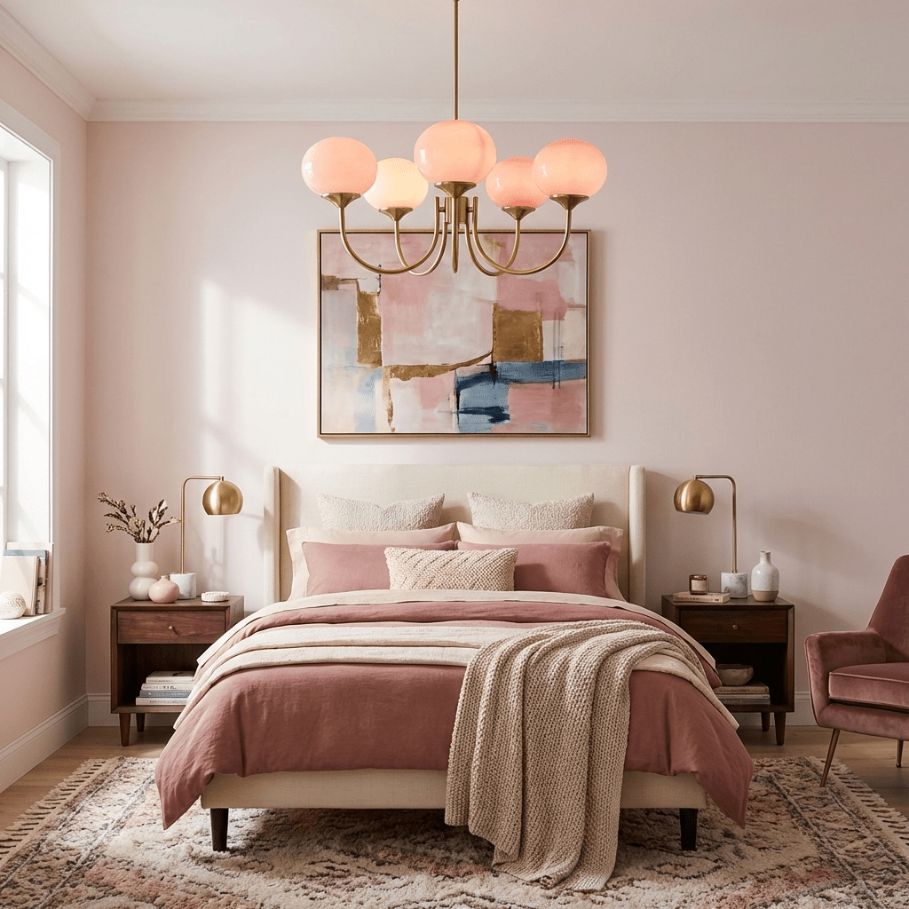 Gold Finish Chandelier With Glass Shades Adjustable Height Lighting Fixture | Meowbutter