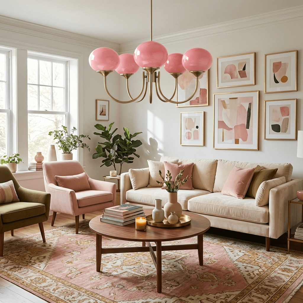 Gold Finish Chandelier With Glass Shades Adjustable Height Lighting Fixture | Meowbutter