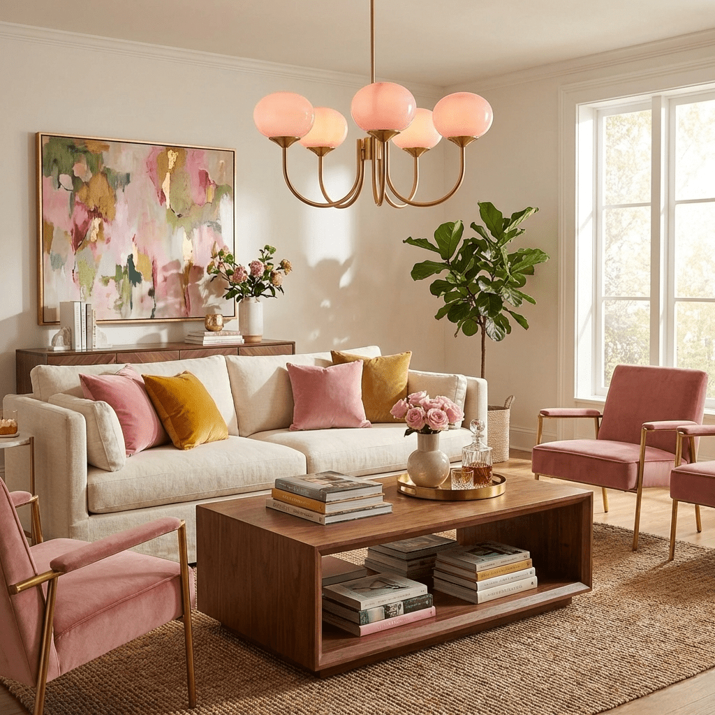 Gold Finish Chandelier With Glass Shades Adjustable Height Lighting Fixture | Meowbutter