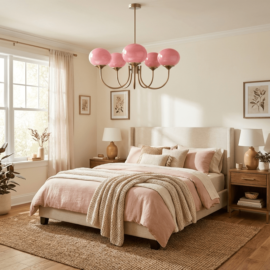 Gold Finish Chandelier With Glass Shades Adjustable Height Lighting Fixture | Meowbutter