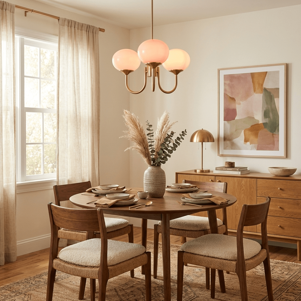 Gold Finish Chandelier With Glass Shades Adjustable Height Lighting Fixture | Meowbutter