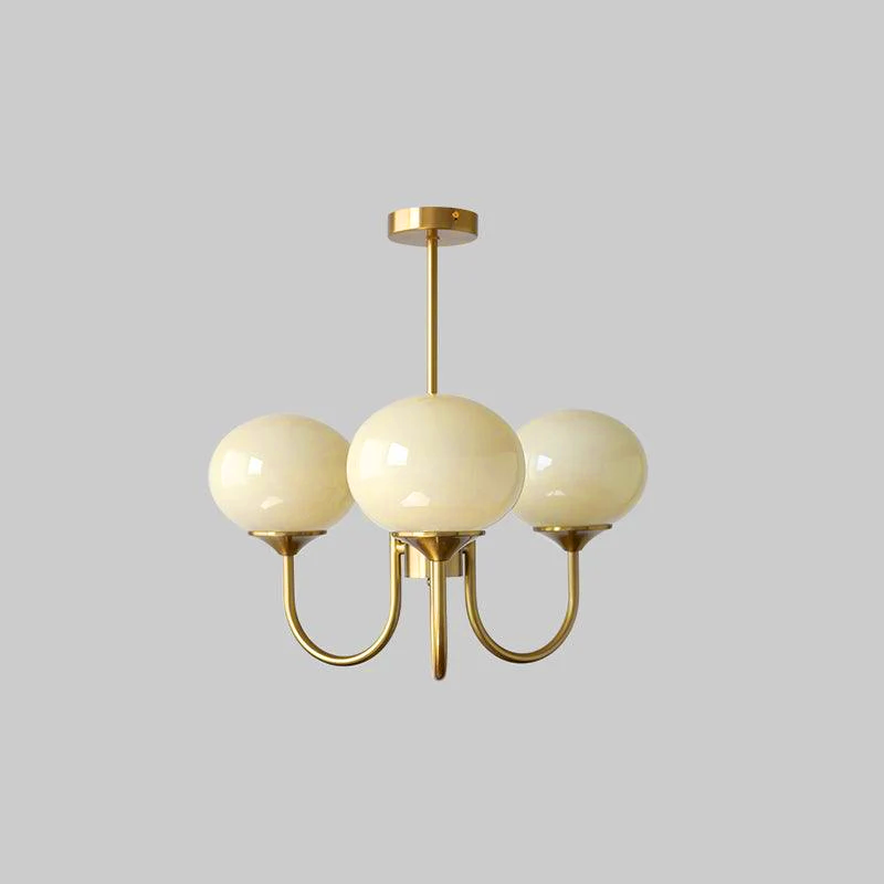 Gold Finish Chandelier With Glass Shades Adjustable Height Lighting Fixture | Meowbutter