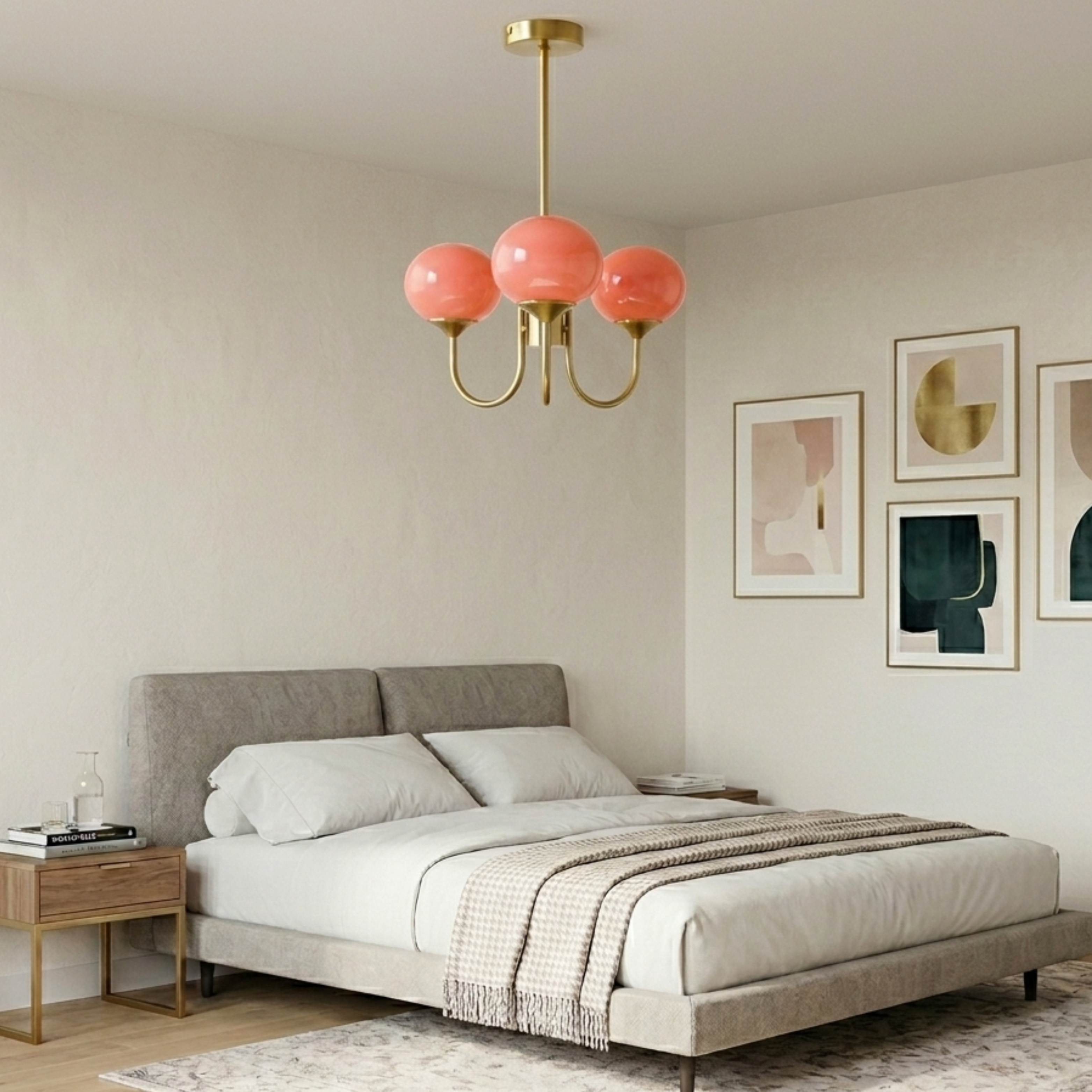 Gold Finish Chandelier With Glass Shades Adjustable Height Lighting Fixture | Meowbutter