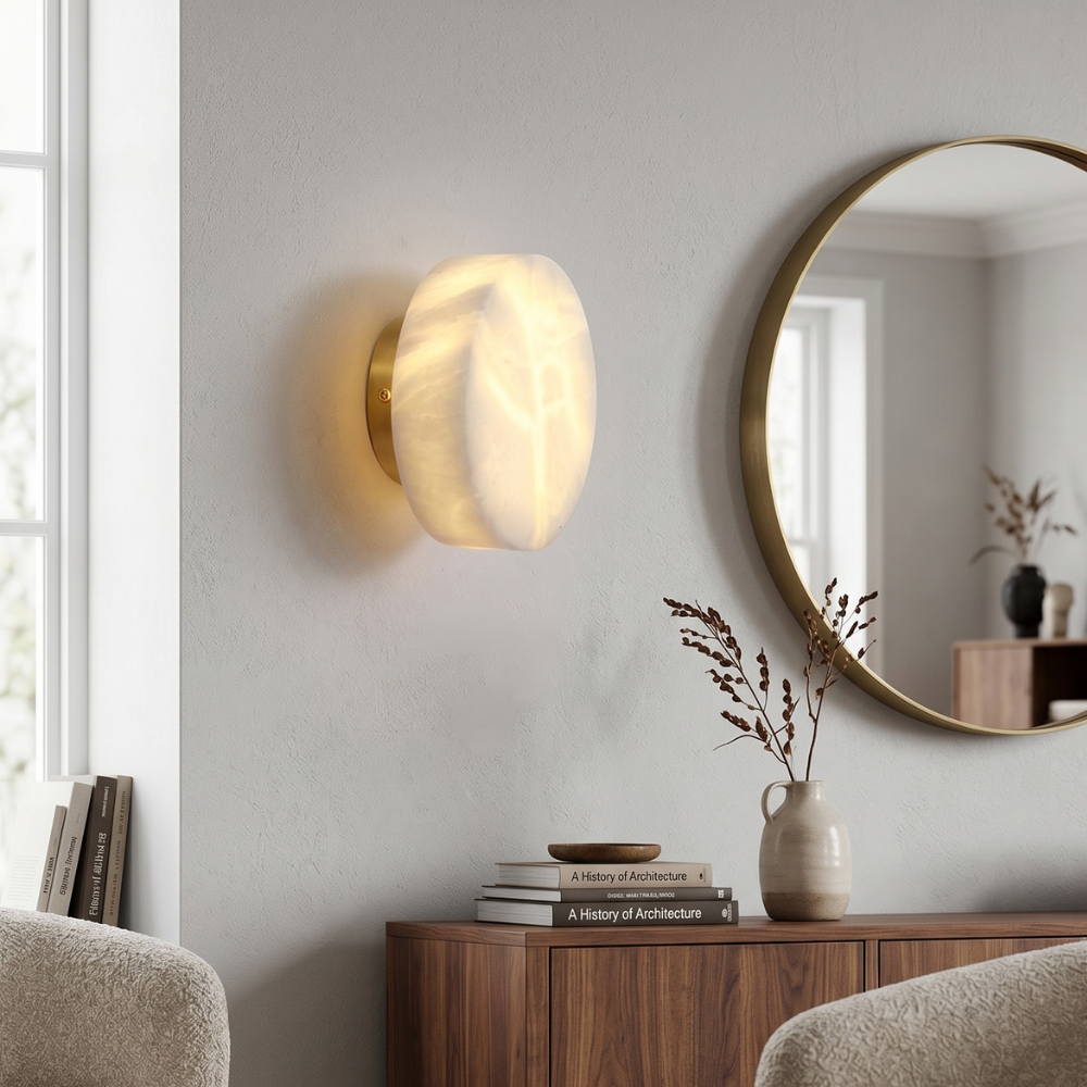 Moderní válcové nástěnné svítidlo s alabastrovým povrchem a LED diodami