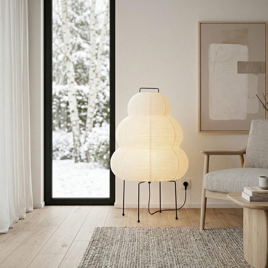 Lampadaire de style japonais avec lumière diffuse pour une ambiance calme