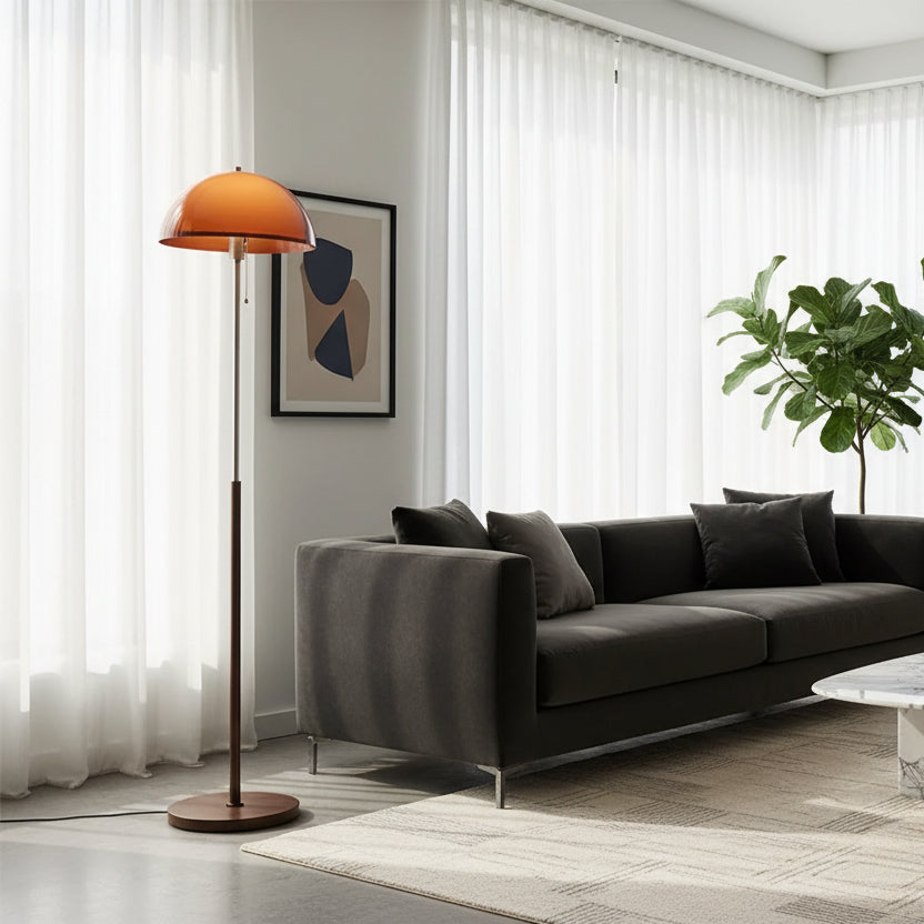 Contemporary Floor Lamp With Acrylic Globe In Dark Brown For Warm Ambience | Meowbutter