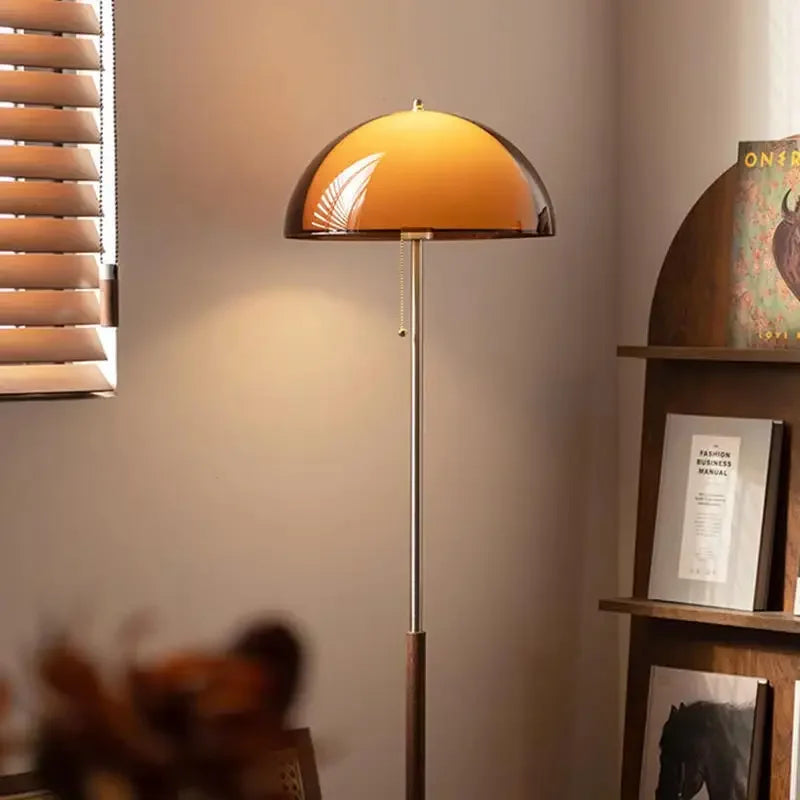 Contemporary Floor Lamp With Acrylic Globe In Dark Brown For Warm Ambience | Meowbutter