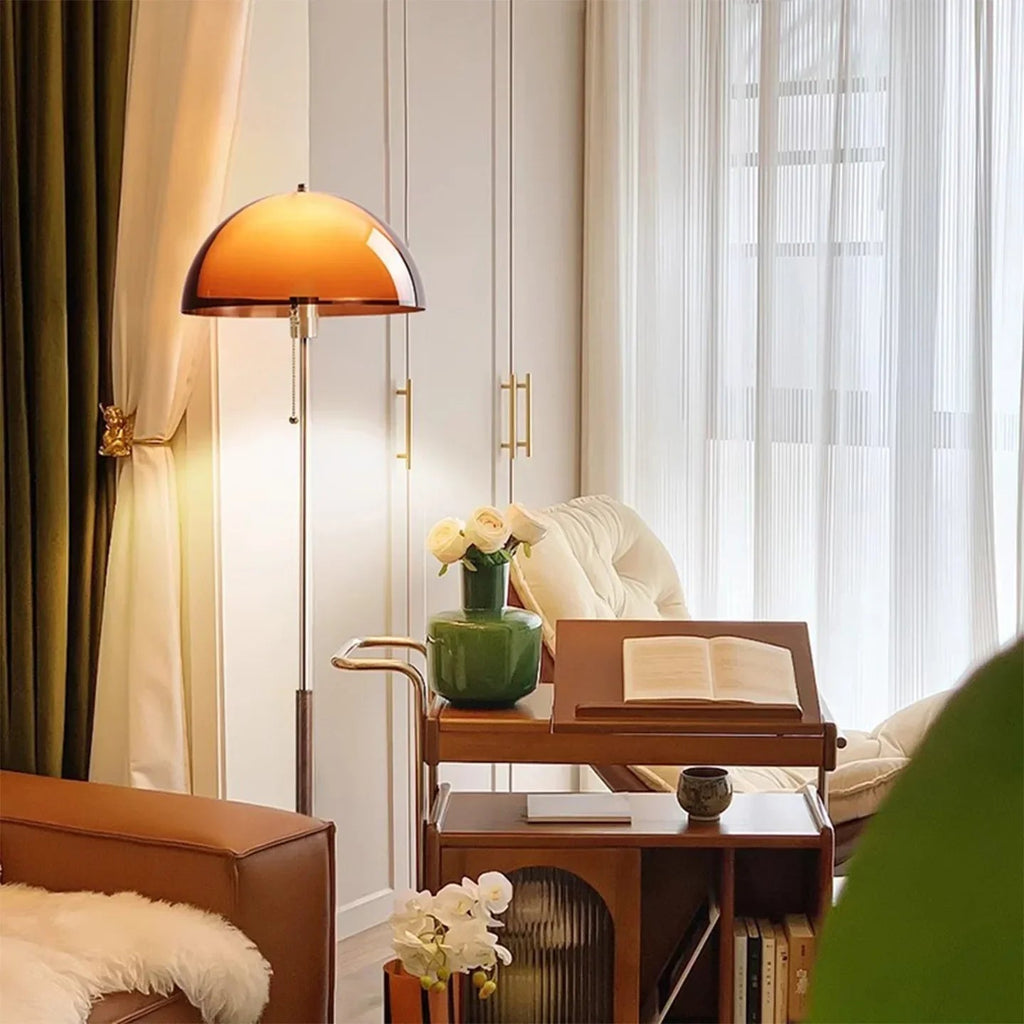 Contemporary Floor Lamp With Acrylic Globe In Dark Brown For Warm Ambience | Meowbutter