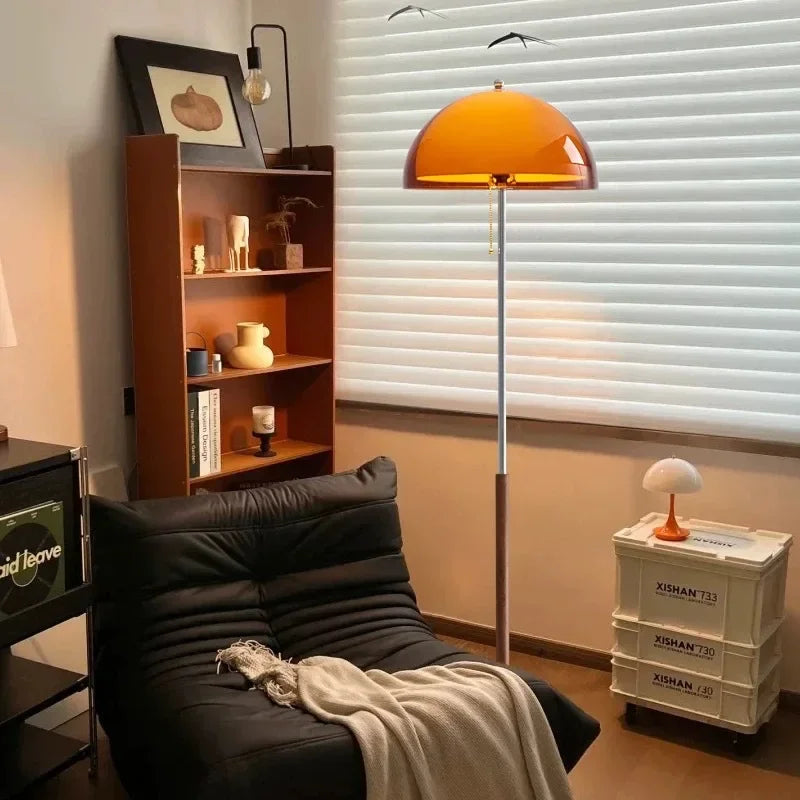 Contemporary Floor Lamp With Acrylic Globe In Dark Brown For Warm Ambience | Meowbutter