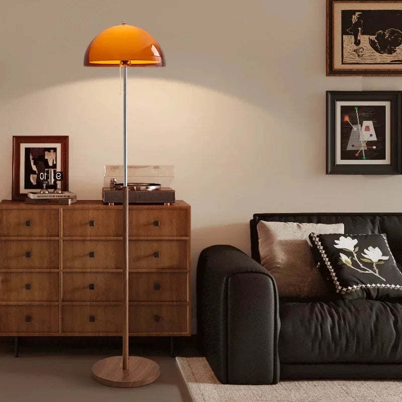 Contemporary Floor Lamp With Acrylic Globe In Dark Brown For Warm Ambience | Meowbutter