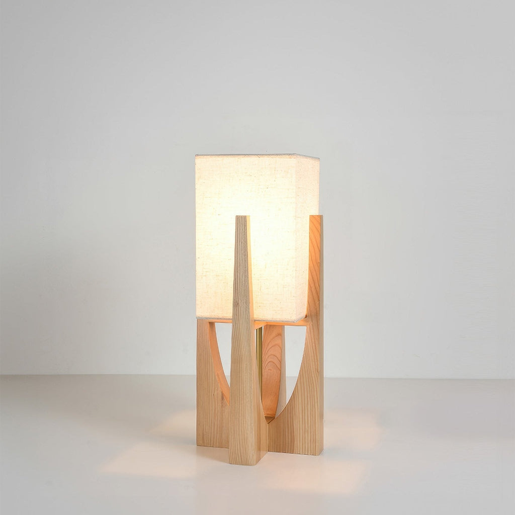 Wabi Sabi Floor Lamp With Fabric Shade And Wooden Base For Living Room | Meowbutter