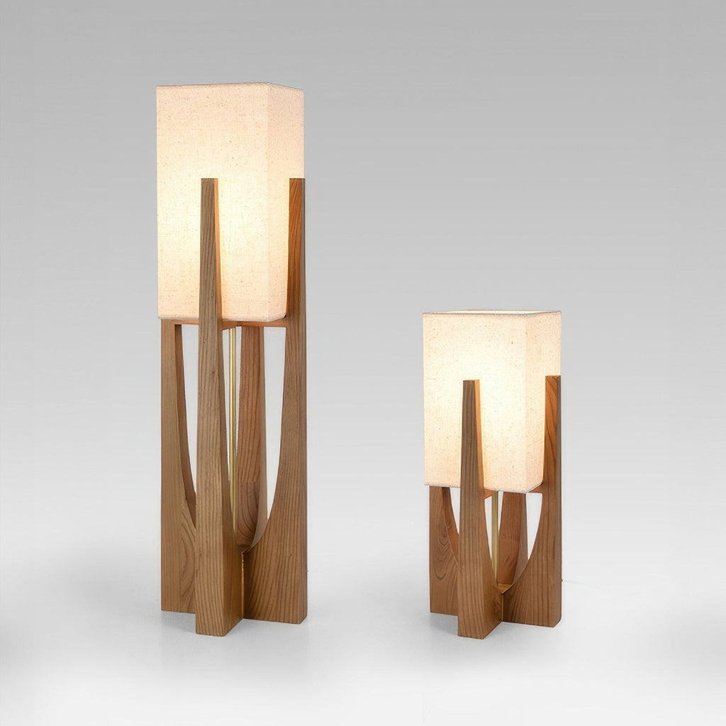 Wabi Sabi Floor Lamp With Fabric Shade And Wooden Base For Living Room | Meowbutter