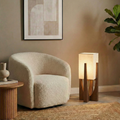 Wabi Sabi Floor Lamp With Fabric Shade And Wooden Base For Living Room | Meowbutter