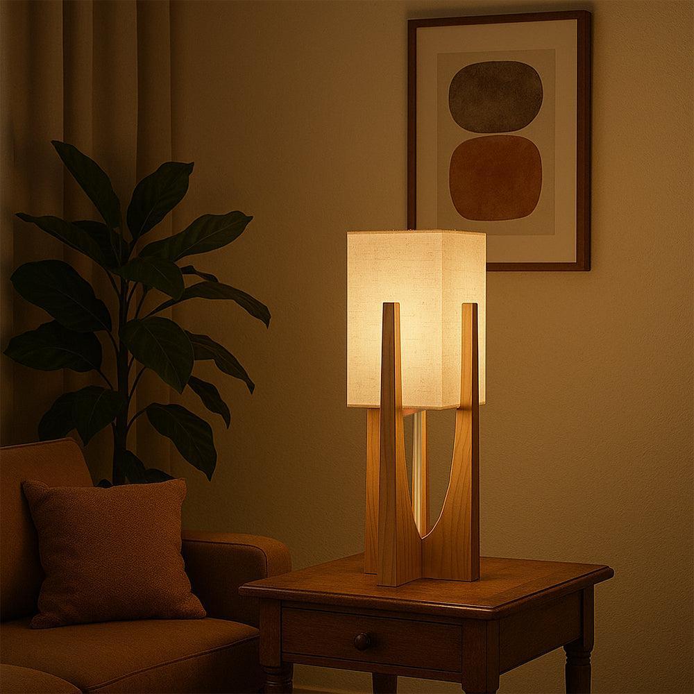 Wabi Sabi Floor Lamp With Fabric Shade And Wooden Base For Living Room | Meowbutter